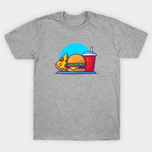 Burger, Pizza And Soda Cartoon Vector Icon Illustration T-Shirt